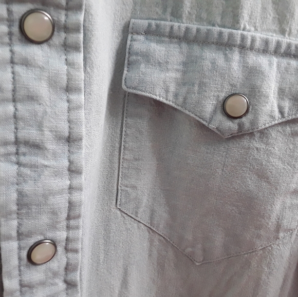 Polo Ralph Lauren Chambray Distressed Flag Pearl Snap Shirt - Picture 8 of 9